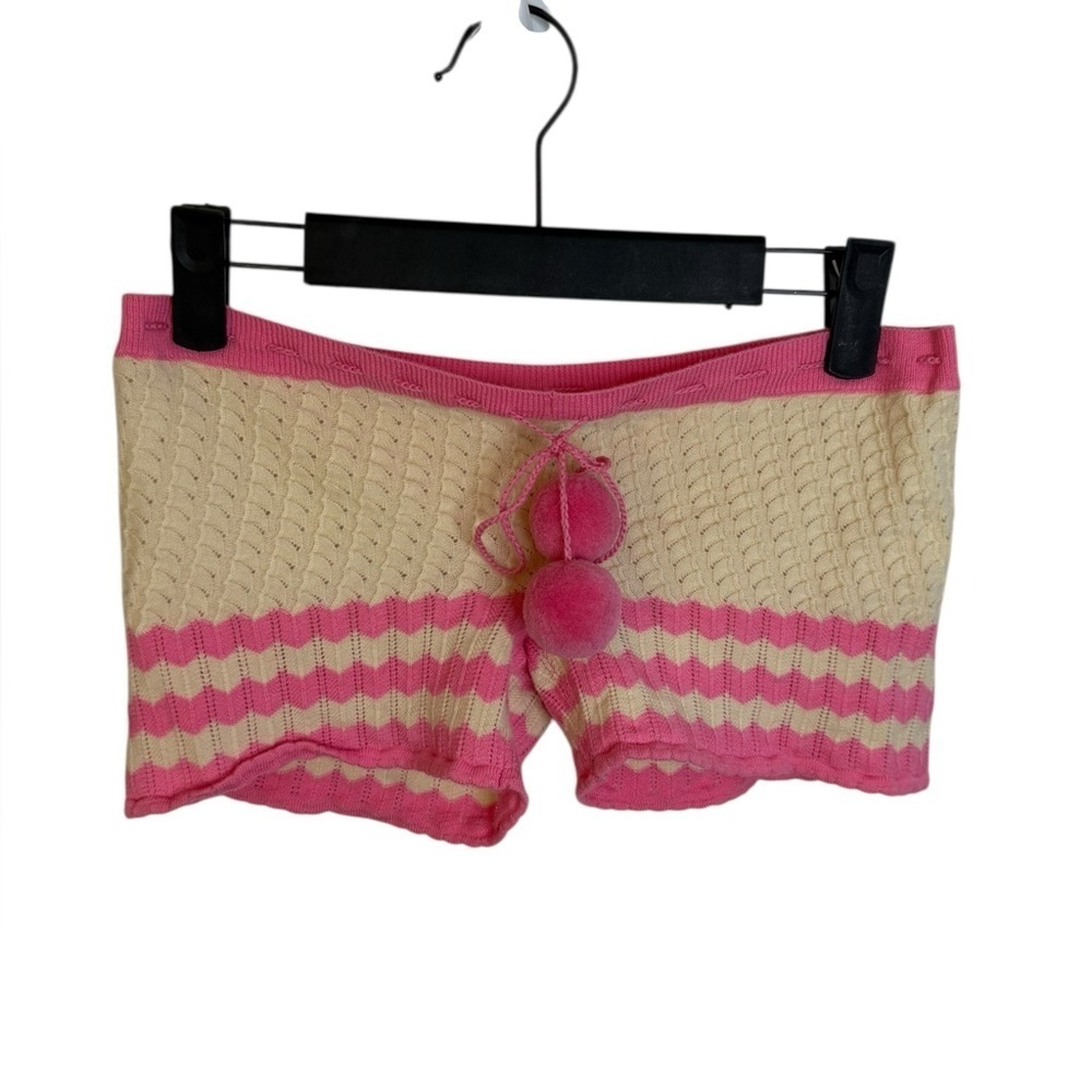 Free People Pink Striped Wool Blend Sweater Pom Pom Short Shorts